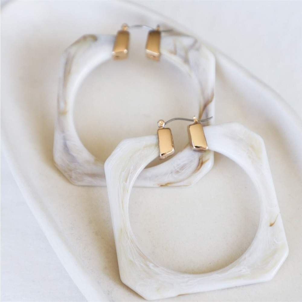 square resin acrylic statement earrings cream